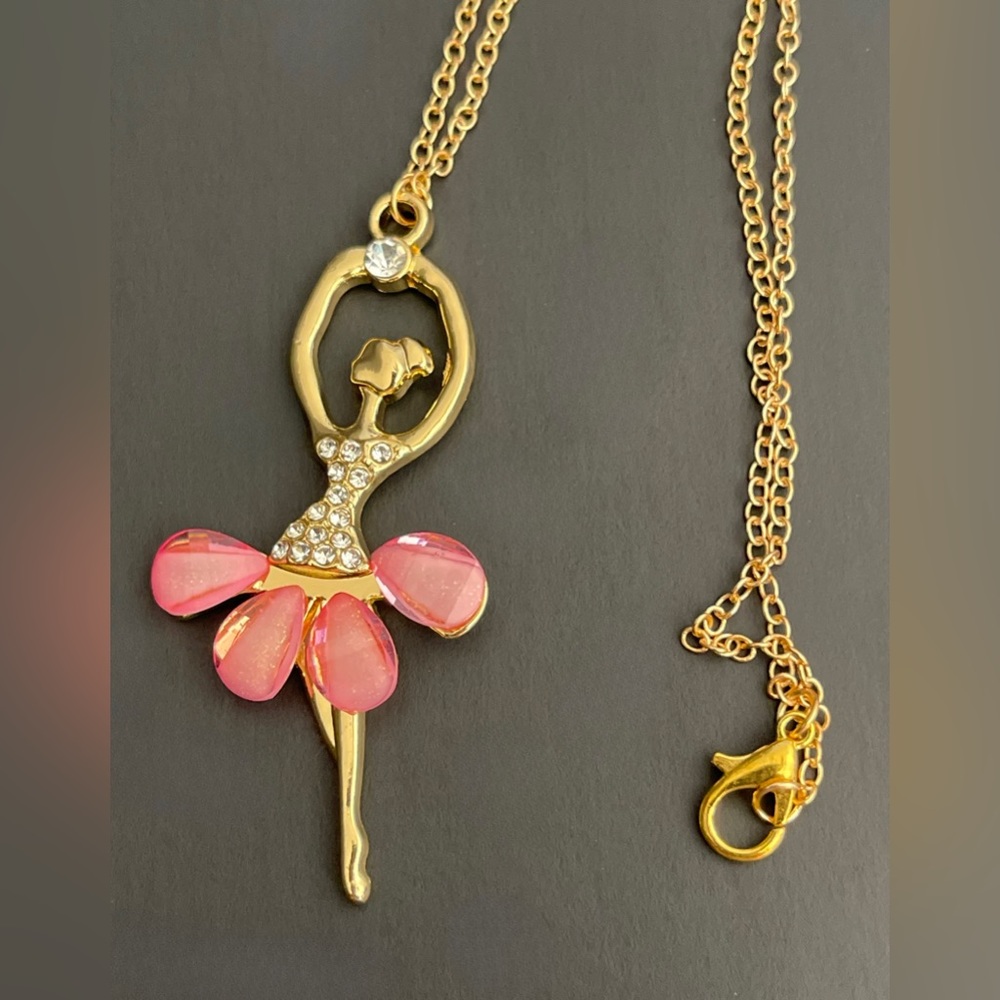 Ballerina Necklace. Golden with pink tutu